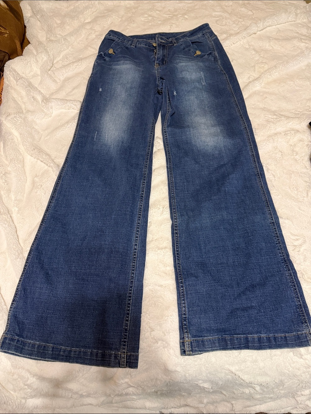 High-Rise Wide Leg Blue Denim Jeans